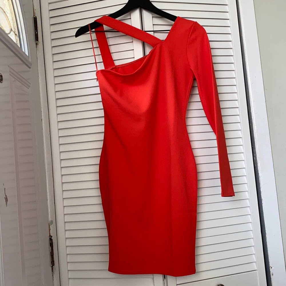 ✌🏼NWT Misguided Orange Red One Sleeve Dress 6